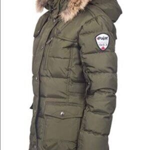 Pajar Coat Womens X-Small Military Green Serena Down Parka Jacket Fur Hood